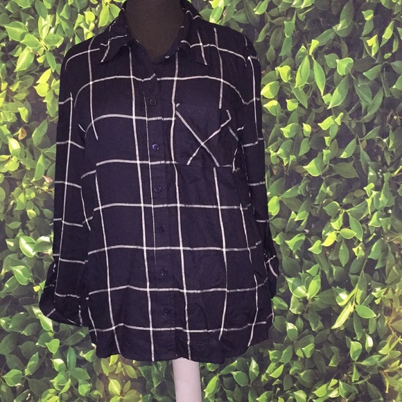 Petite M Navy Windowpane Plaid Check Shirt NWT - Picture 14 of 15
